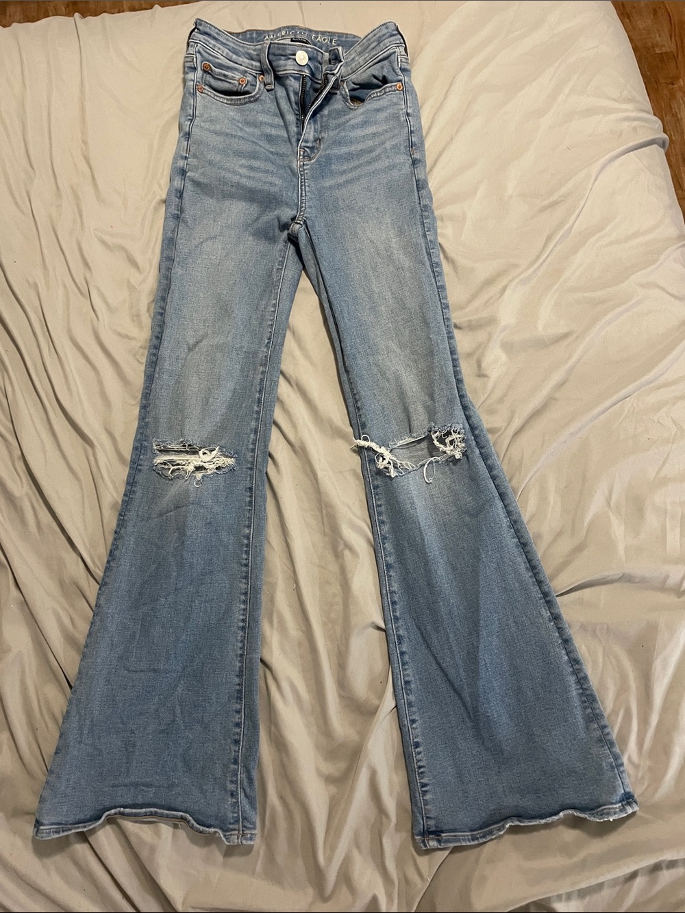 American Eagle Outfitters Light Blue Distressed Flare Jeans